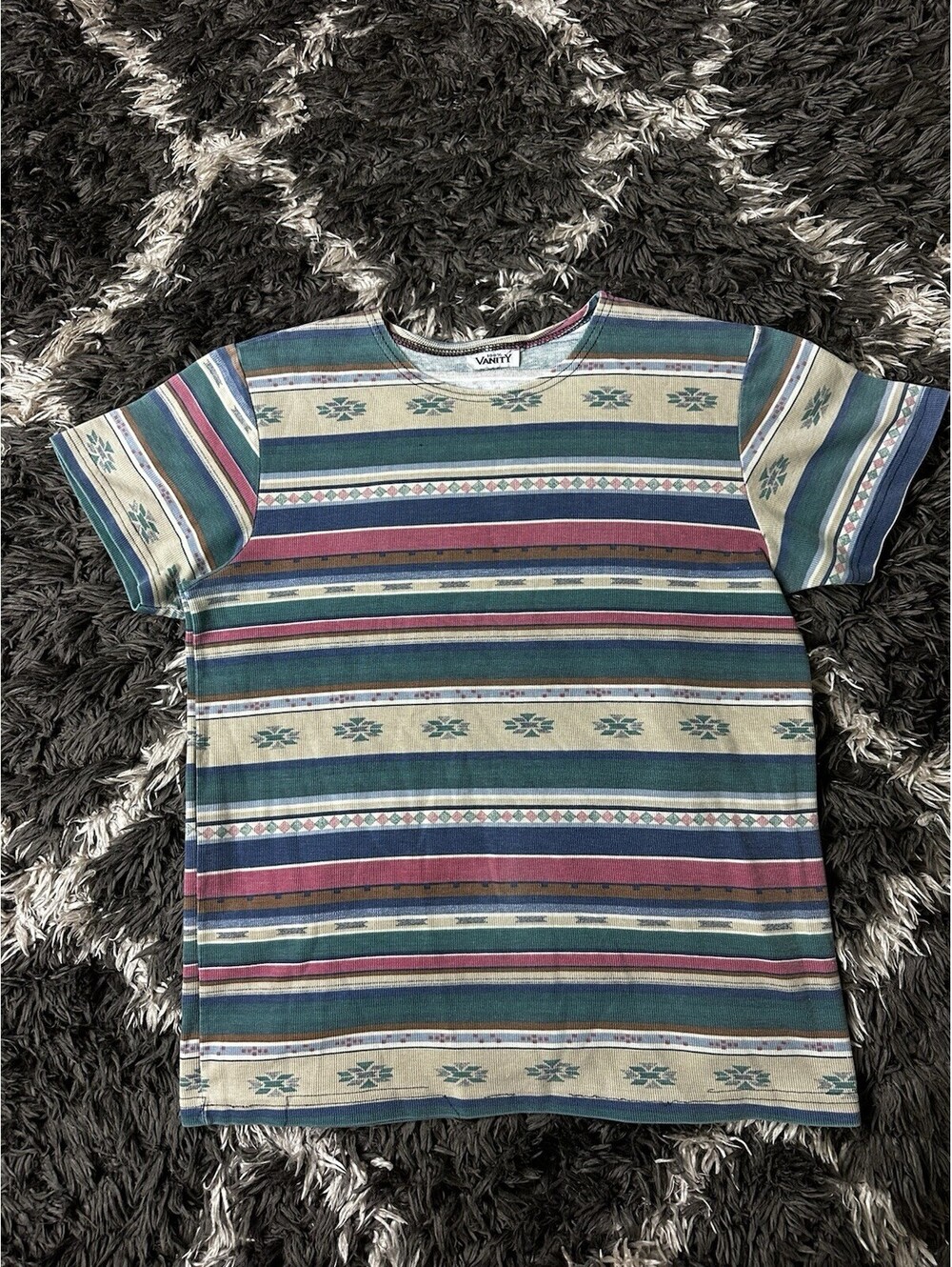 Vintage 90s Vanity Striped Ribbed Knit Crewneck Tee T Shirt Womens L